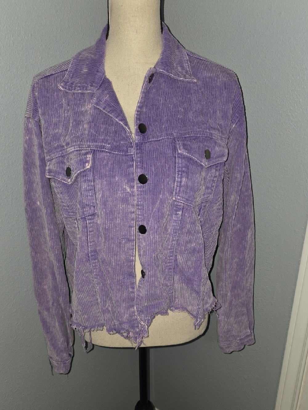 POL Purple Corduroy Distressed Button-Up Jacket SZ M